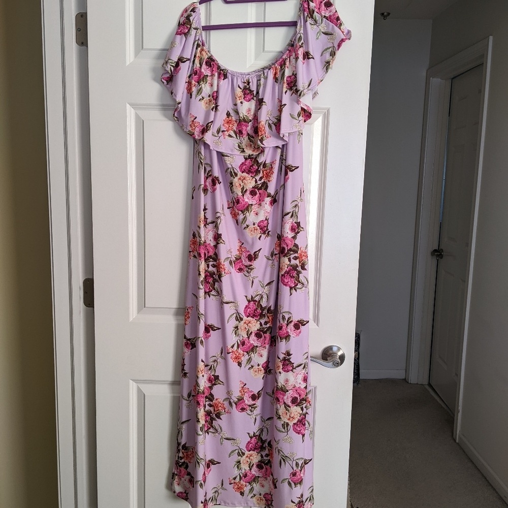 PinkBlush Lilac Floral Off Shoulder Maternity Maxi Dress